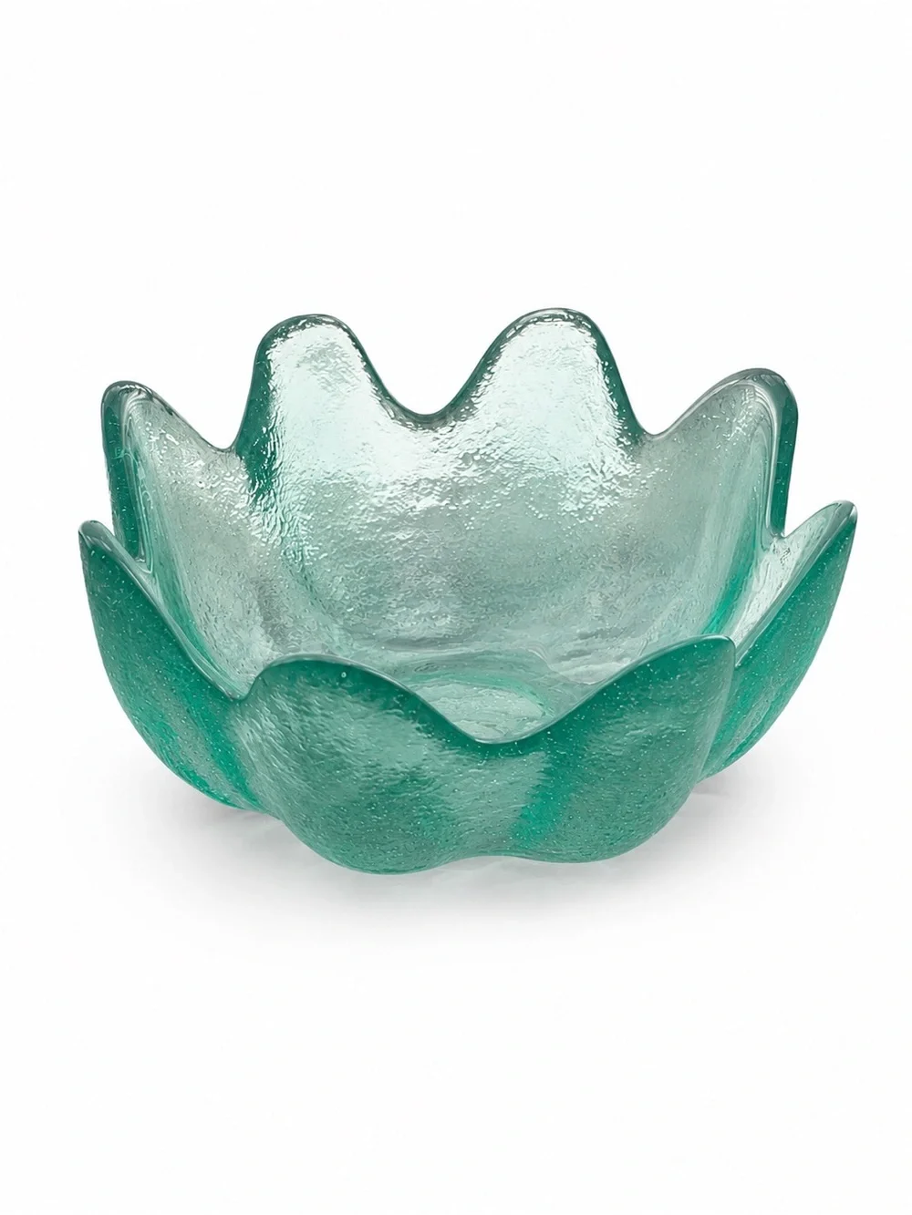 Vintage Blenko Emerald Green Art Glass Bowl Scalloped Lotus  Flower